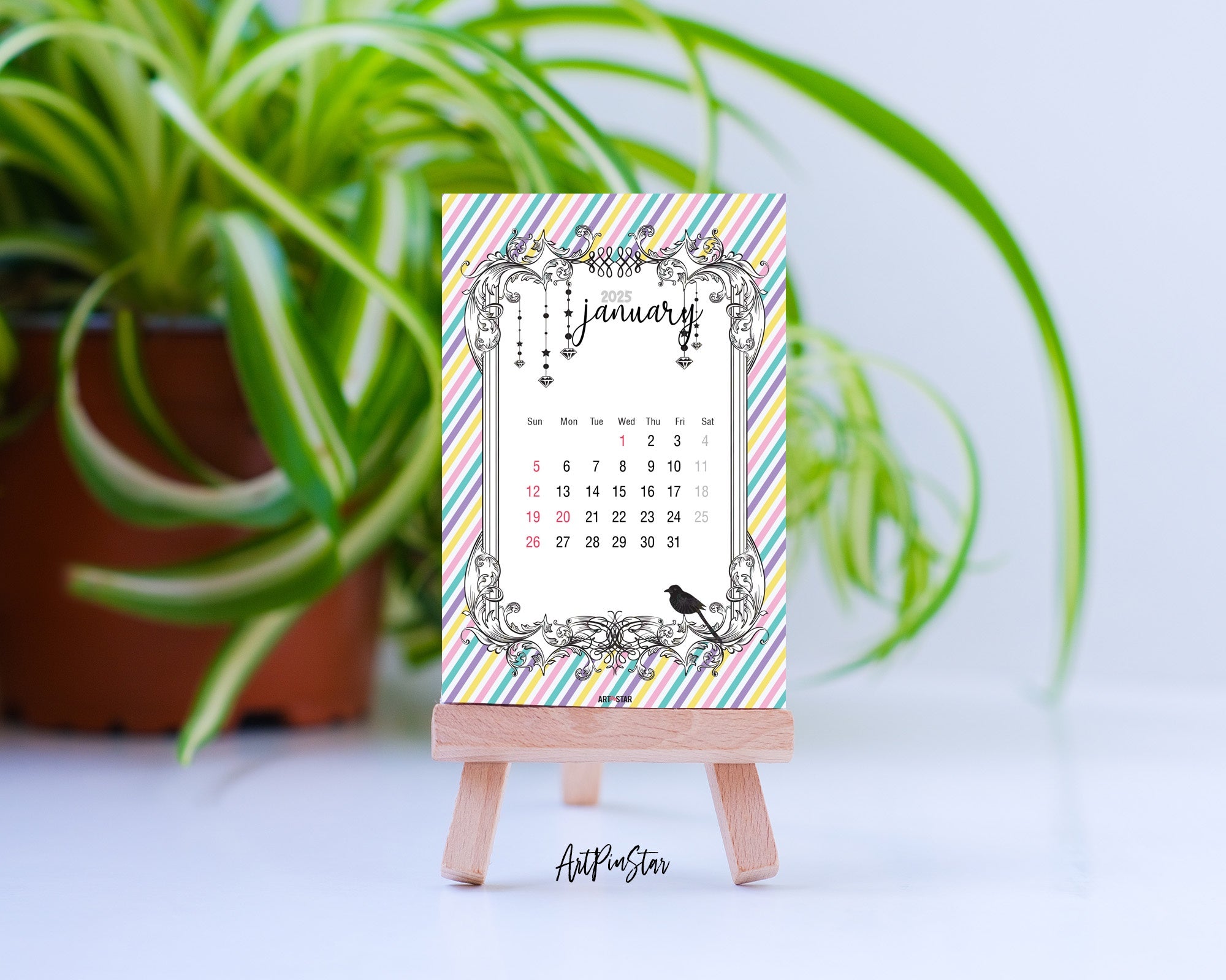 2025 Desk Calendar Frame Wooden Mini Easel Stand Holder