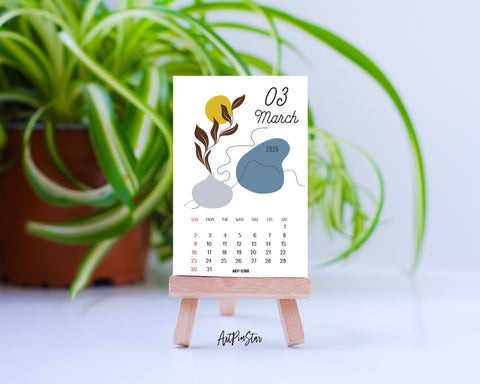 2025 Desk Calendar Abstract Floral Patterns Wooden Mini Easel Stand Holder