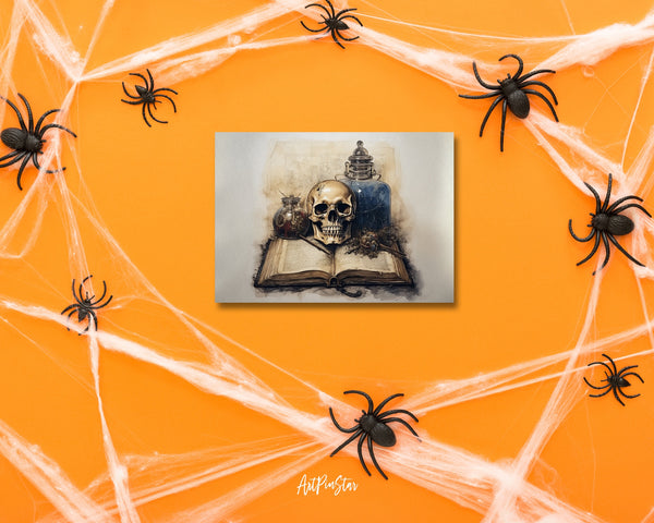 Vintage Halloween Skull Book Custom Holiday Greeting Card