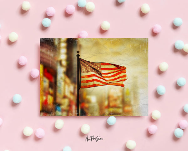 Tattered American Flag Blowing in the Wind Veterans Day Holiday Greeting Cards