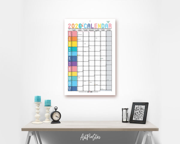 2026 Rainbow Customizable Yearly Wall Calendar