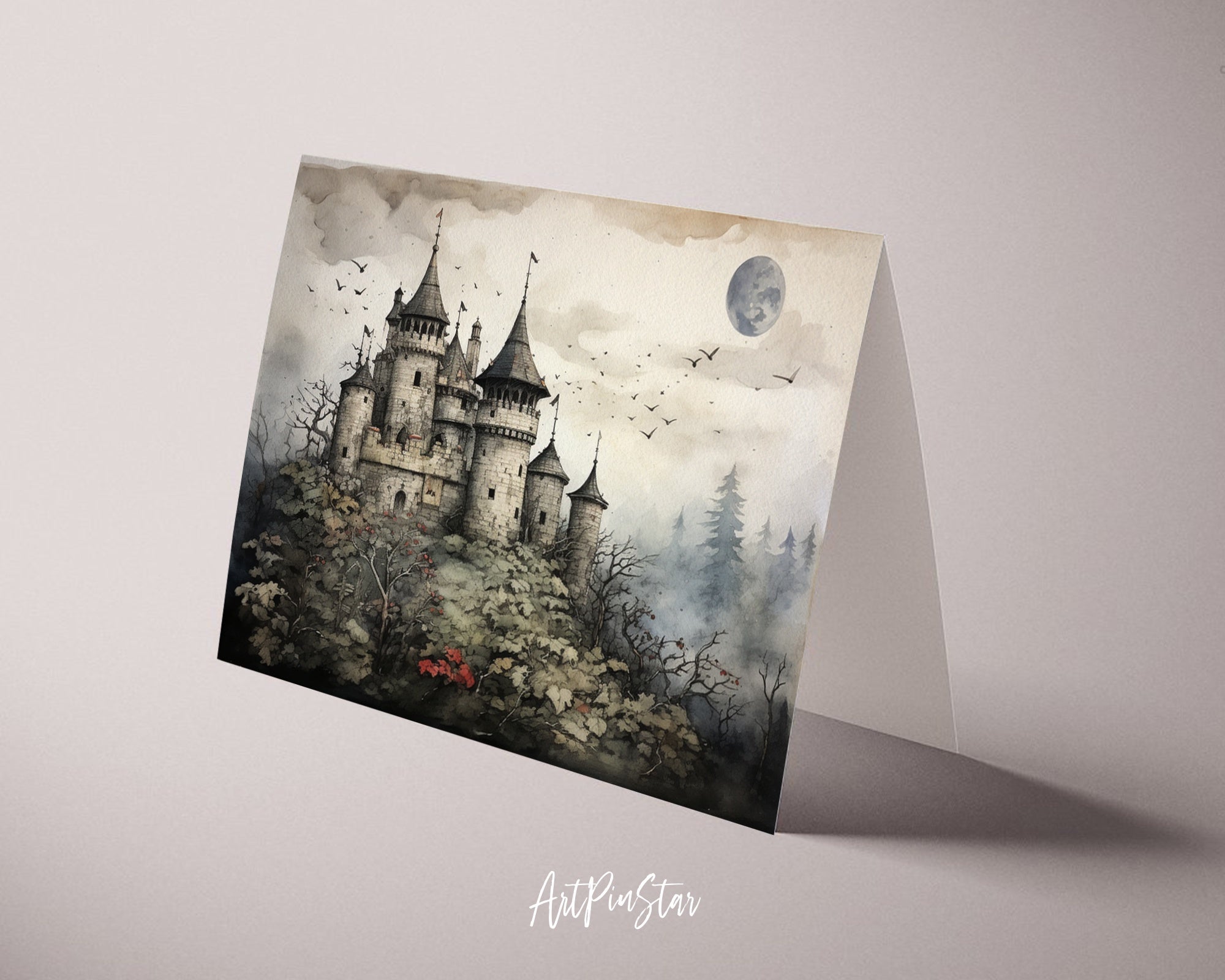 Vintage Halloween Castle Custom Holiday Greeting Card