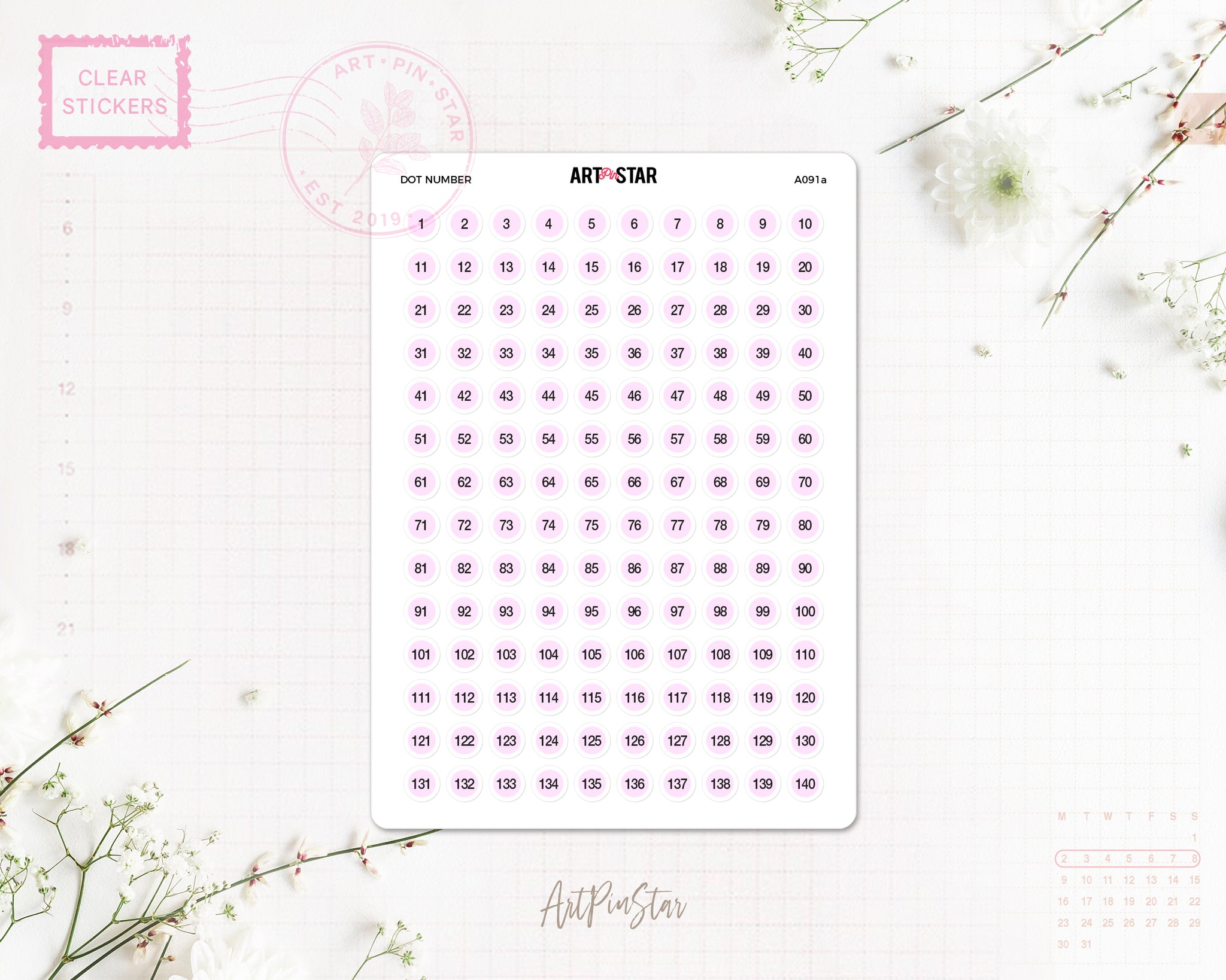 A091a | Dot Number, Pink 1