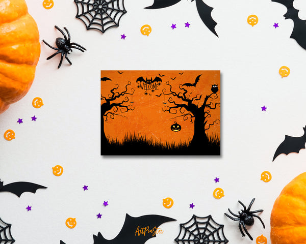 Halloween Pumpkin Bat Welcome Custom Holiday Greeting Card