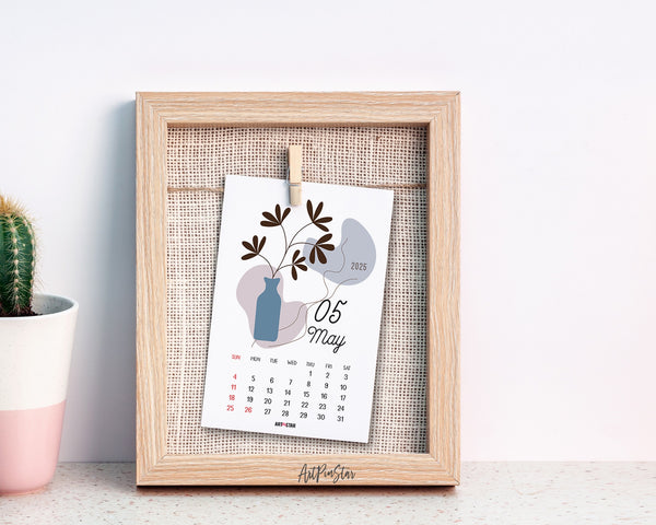 2025 Desk Calendar Abstract Floral Patterns Wooden Mini Easel Stand Holder