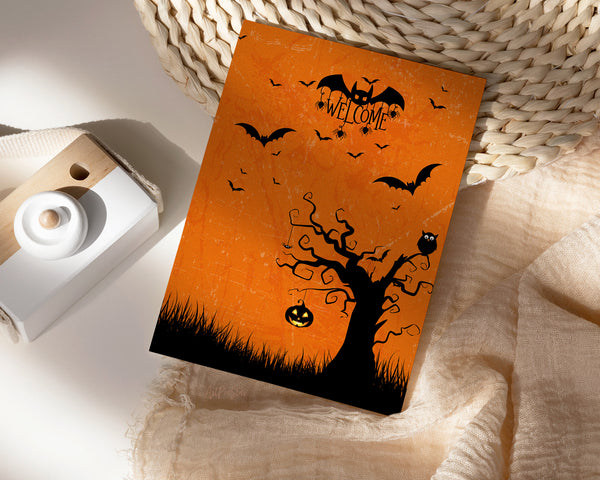 Halloween Pumpkin Bat Welcome Custom Holiday Greeting Card