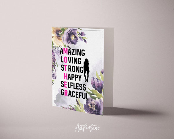 Amazing loving strong happy selfless graceful Mother's Day Occasion Greeting Cards