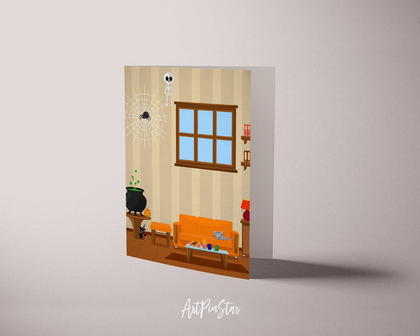 House Room Halloween with Horror Stories Custom Holiday Greeting Card