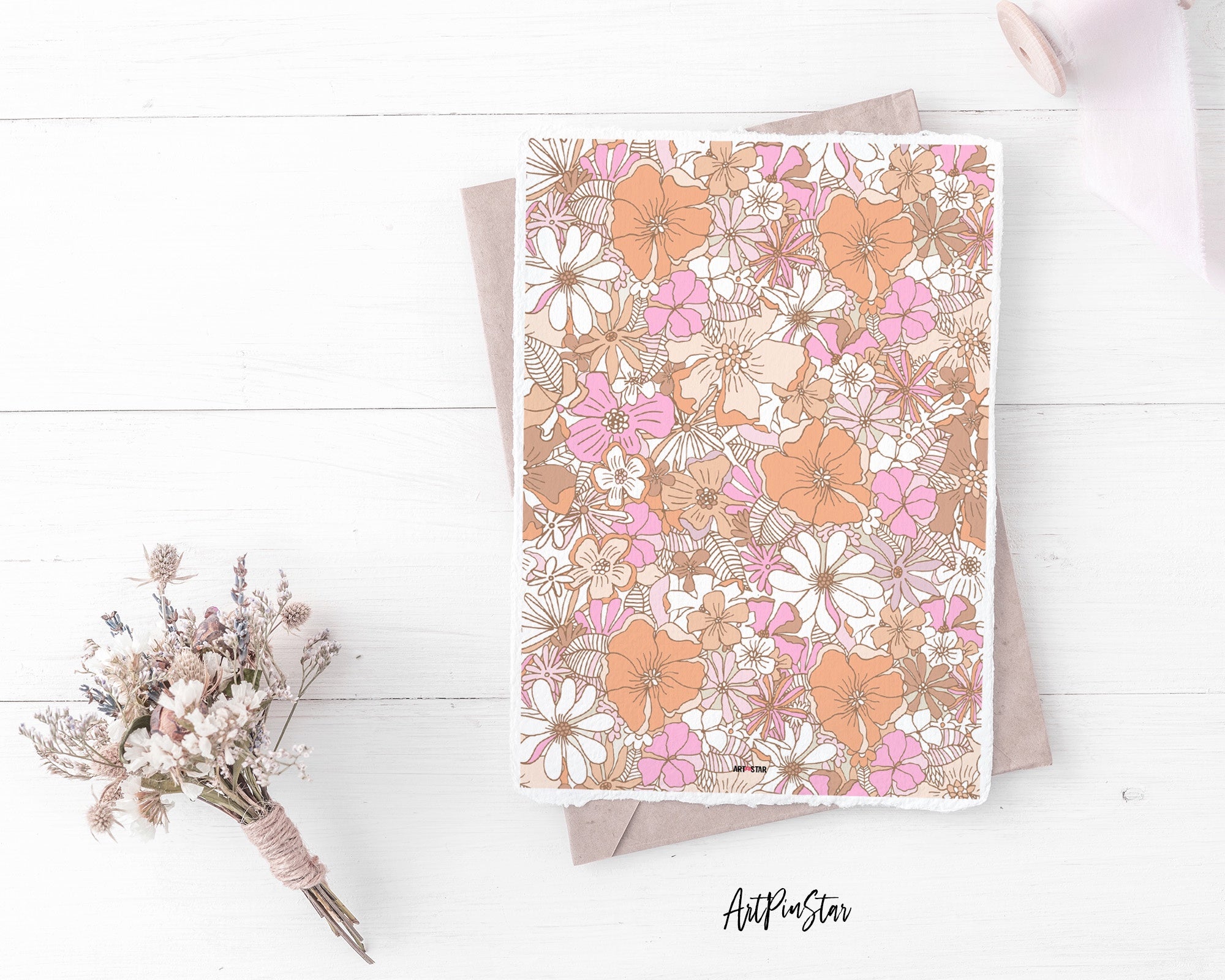 Retro Pastel Floral Personalized Vellum Dashboard, Pocket, 3.19" x 4.72"