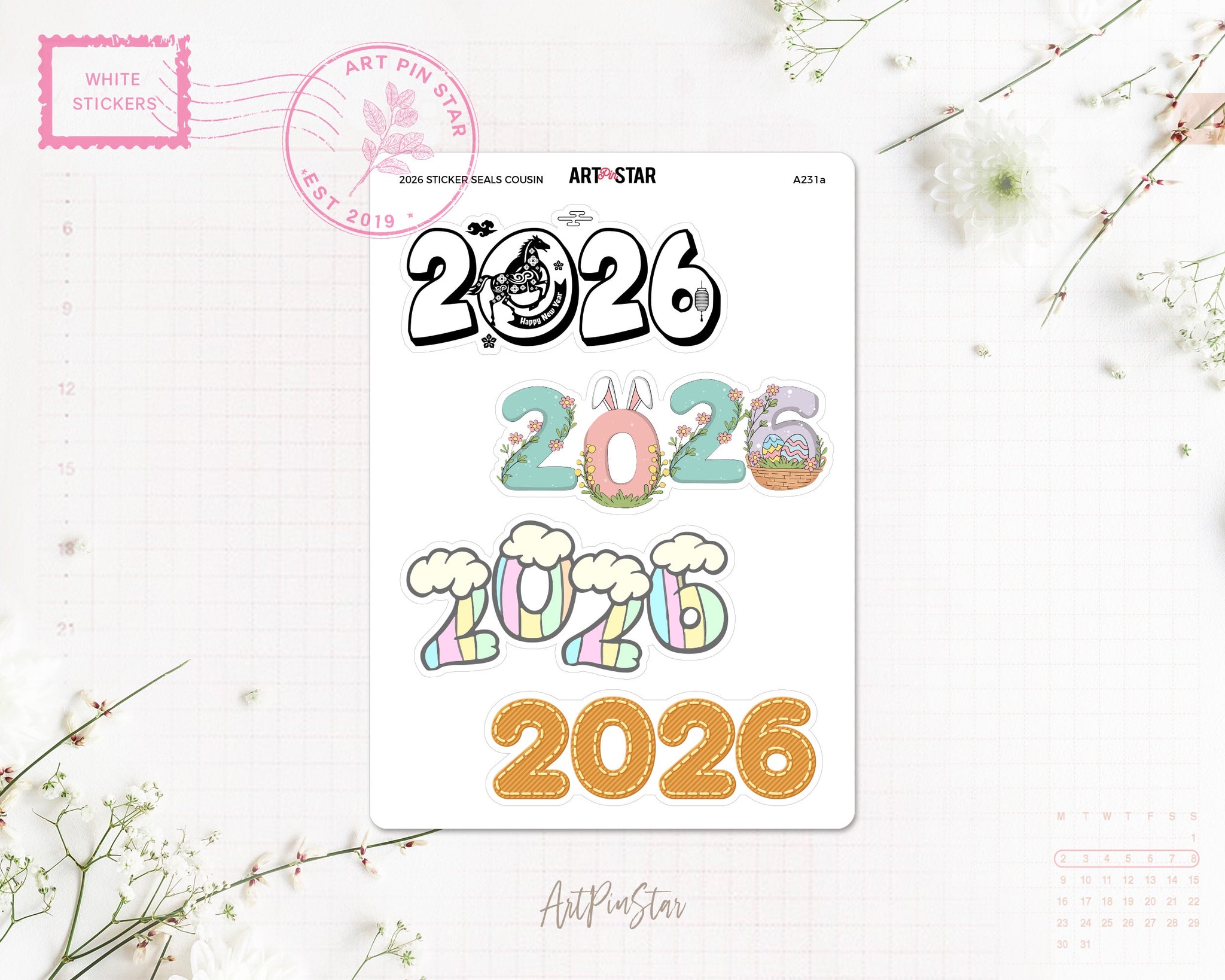 2026 - 2029 Sticker Seals White Stickers