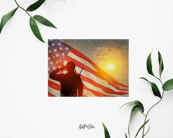 USA Army Soldier Saluting Flag Veterans Day Holiday Greeting Cards