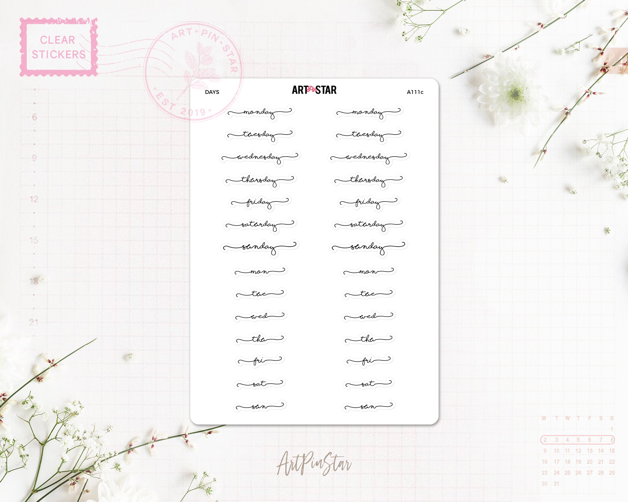 A111c | Lettering Functional Planner, Days