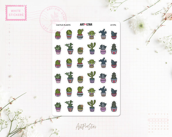 Cactus Plants White Stickers