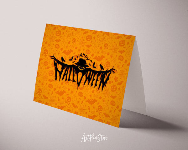 Halloween Pumpkin and Skull & Spider Custom Holiday Greeting Card