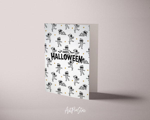 Happy Halloween Cute Mummy Pattern Custom Holiday Greeting Card