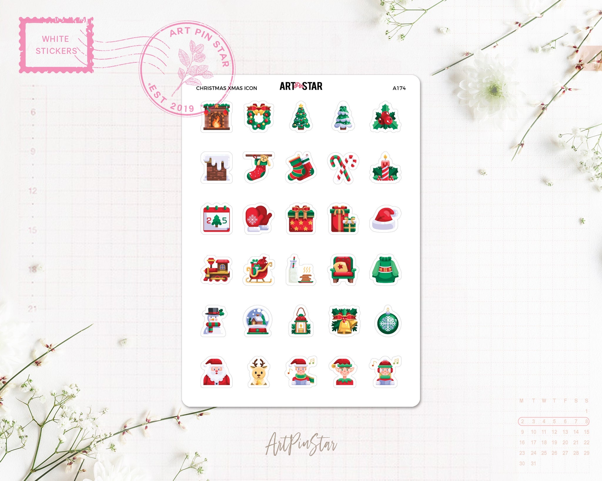 Christmas Winter Letter White Stickers