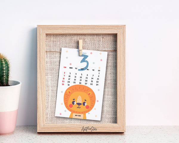 2025 Desk Calendar Baby Animals Monthly Milestone Wooden Mini Easel Stand Holder