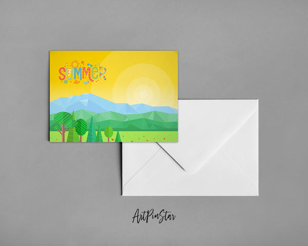 Abstract Mountain Landscapes of Geometric Summer Customizable Season Greeting Cards