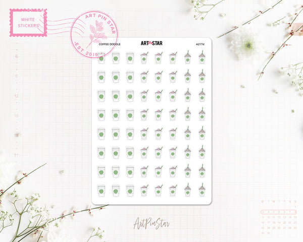 Coffee Doodle White Stickers