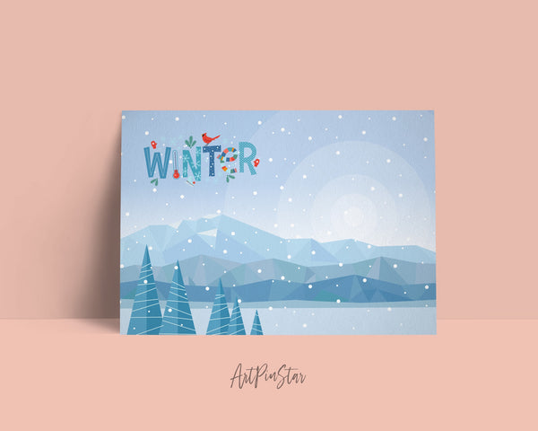 Abstract Mountain Landscapes of Geometric Winter Customizable Season Greeting Cards