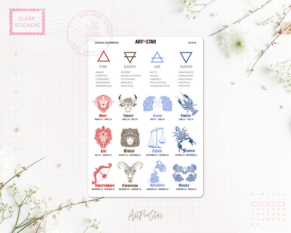 Zodiac Signs Clear Stickers