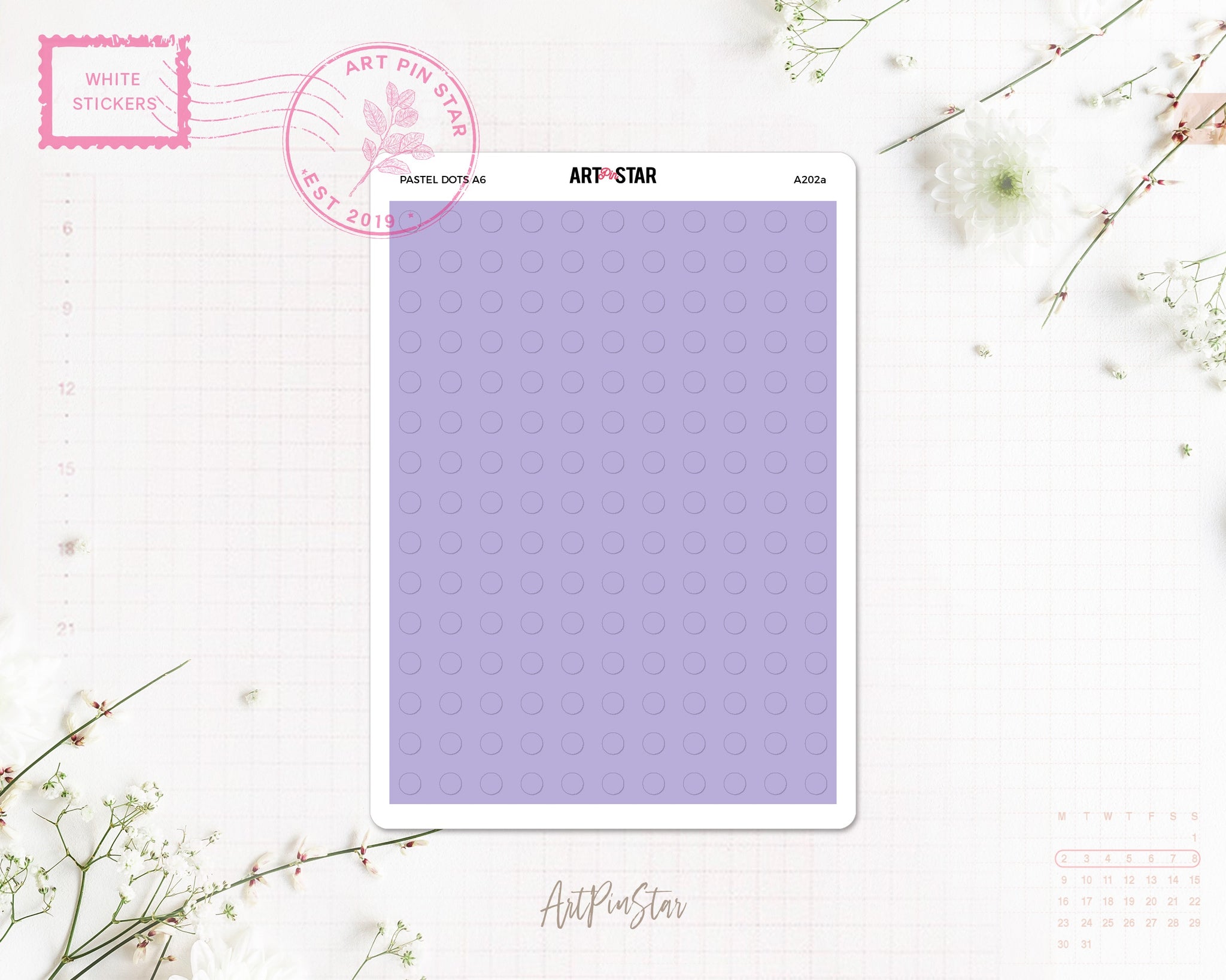 Pastel Dots Original A6 White Stickers