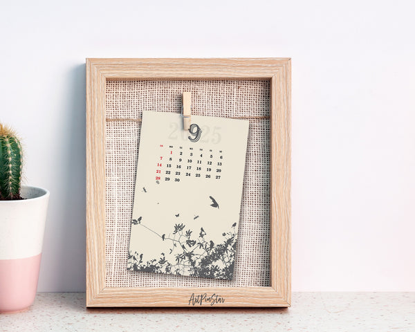 2025 Desk Calendar Silhouette Tree Wooden Mini Easel Stand Holder