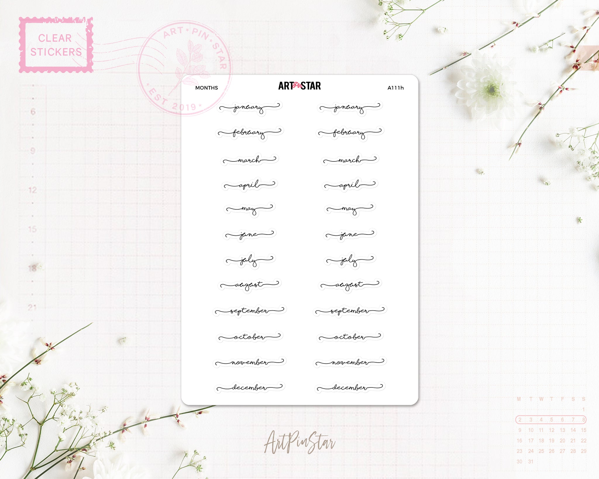 A111h | Lettering Functional Planner, Months