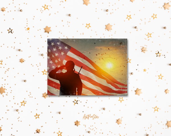 USA Army Soldier Saluting Flag Veterans Day Holiday Greeting Cards