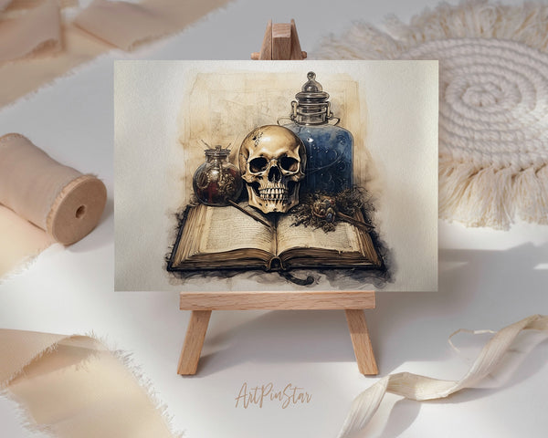 Vintage Halloween Skull Book Custom Holiday Greeting Card