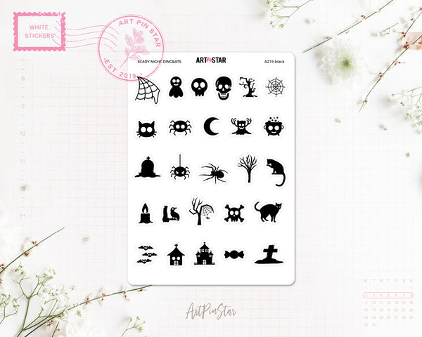 Scary Night Dingbats White Stickers