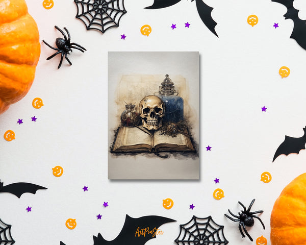 Vintage Halloween Skull Book Custom Holiday Greeting Card