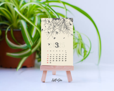 2025 Desk Calendar Silhouette Tree Wooden Mini Easel Stand Holder