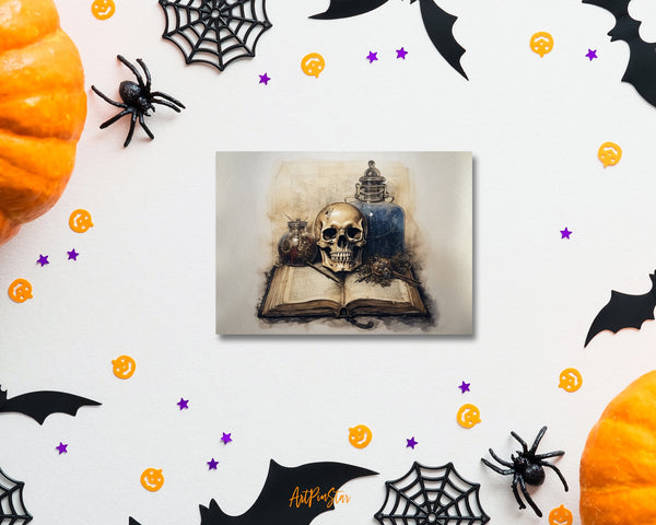 Vintage Halloween Skull Book Custom Holiday Greeting Card