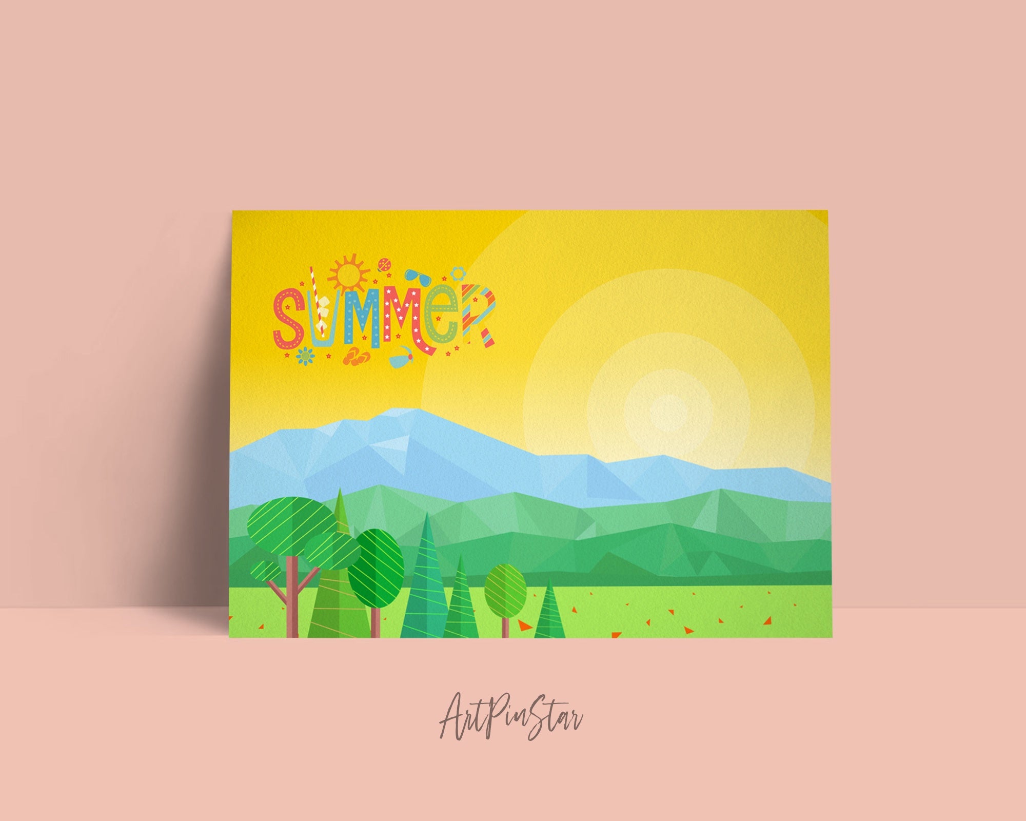 Abstract Mountain Landscapes of Geometric Summer Customizable Season Greeting Cards