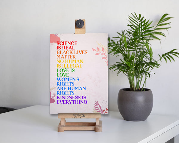 Science is real, Black lives matter, No human is illegal, Love is love, Women's right are human rights, Kindness is everything LGBTQ Pride Cards