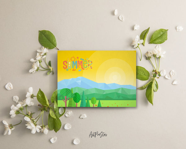 Abstract Mountain Landscapes of Geometric Summer Customizable Season Greeting Cards