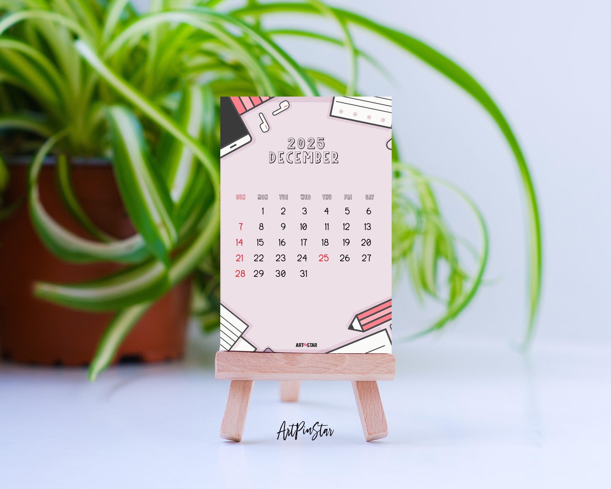 2025 Desk Calendar Back to School Wooden Mini Easel Stand Holder