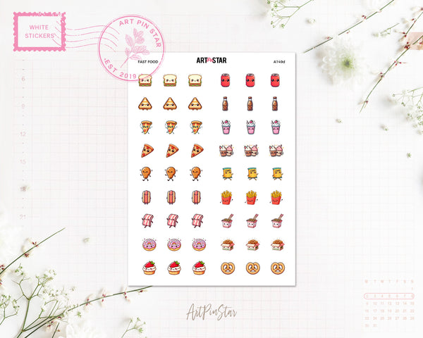 Kawaii Fast Food White Stickers