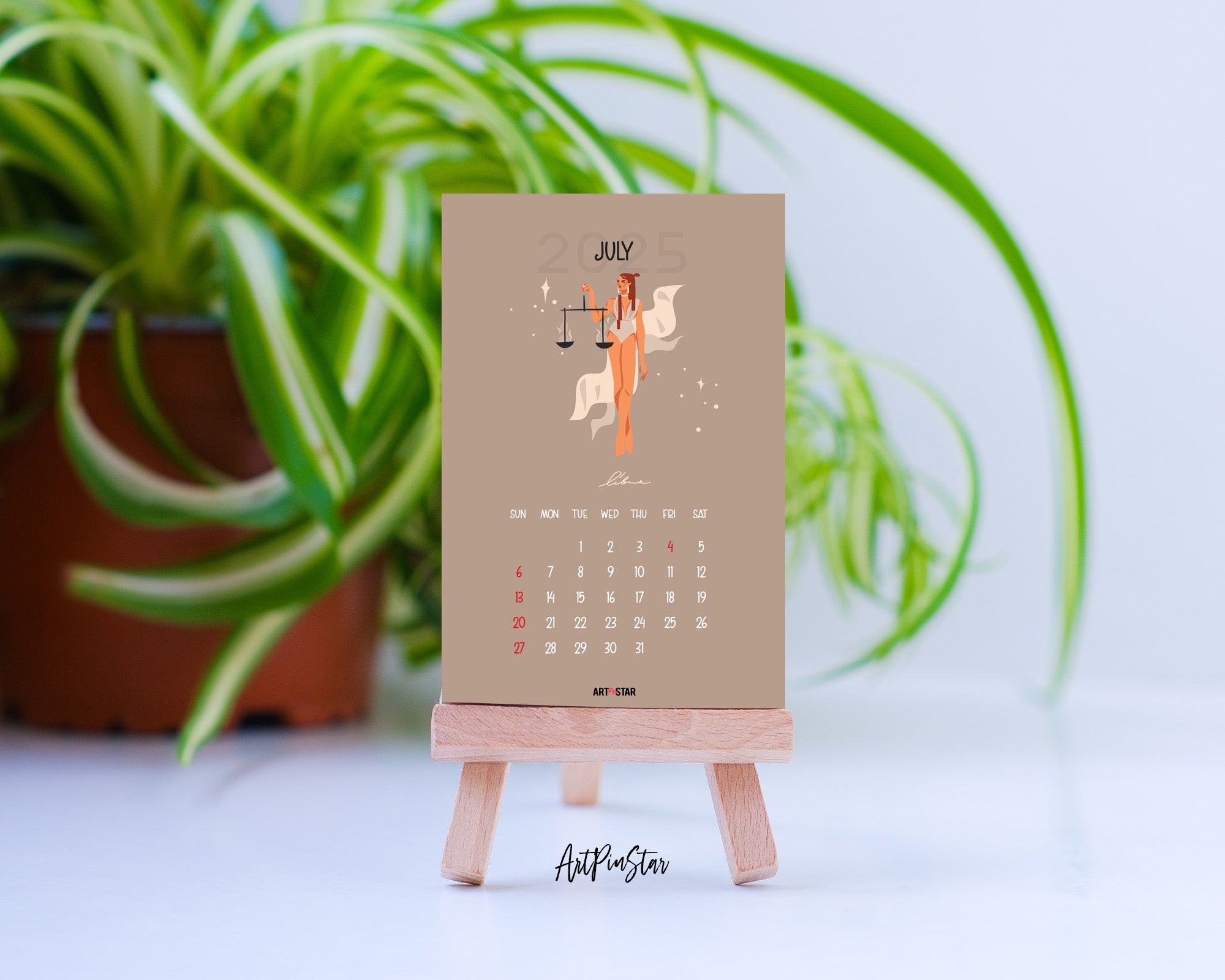 2025 Desk Calendar Abstract Zodiac Astrological Contemporary Wooden Mini Easel Stand Holder