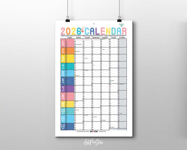 2026 Rainbow Customizable Yearly Wall Calendar