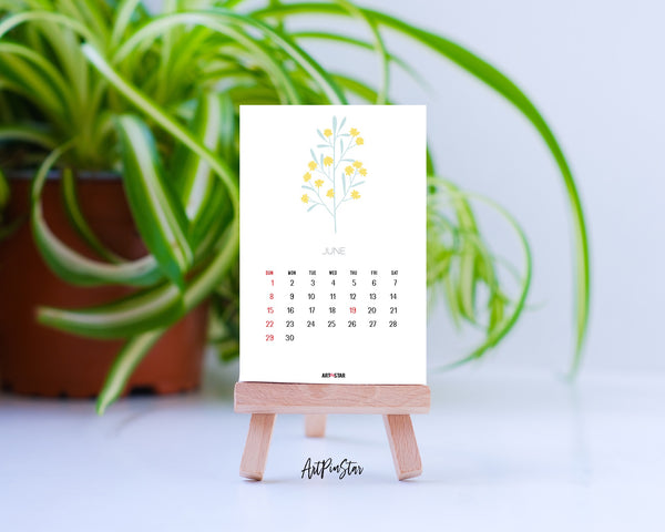 2025 Desk Calendar Botanical Romantic Seasonal Wreaths Wooden Mini Easel Stand Holder