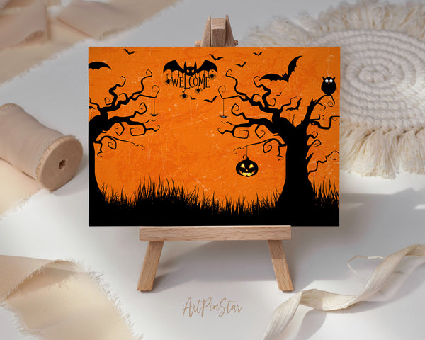 Halloween Pumpkin Bat Welcome Custom Holiday Greeting Card