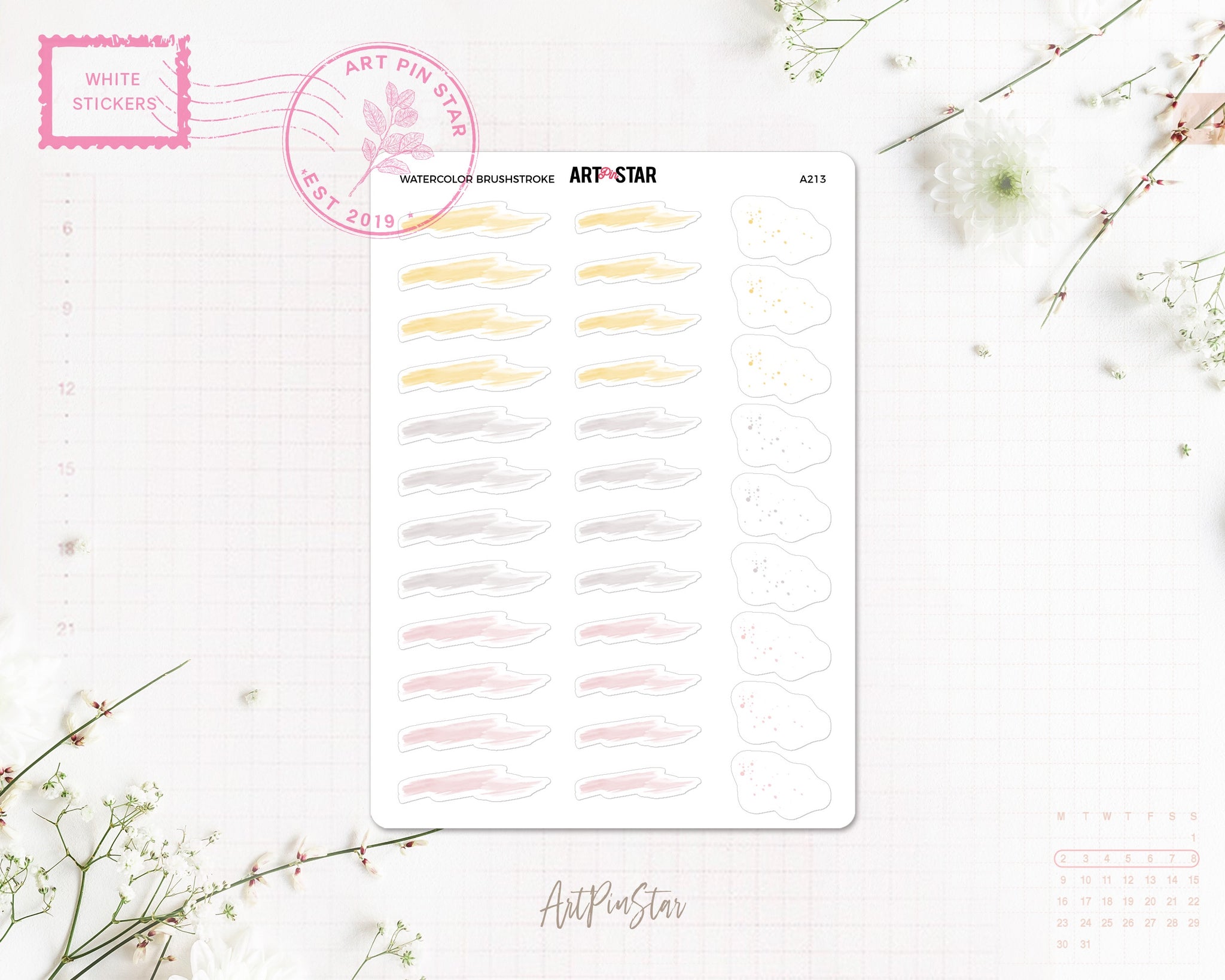 Watercolor Brushstroke White Stickers