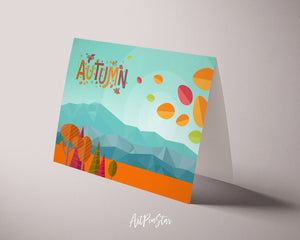 Abstract Mountain Landscapes of Geometric Autumn Customizable Season Greeting Cards