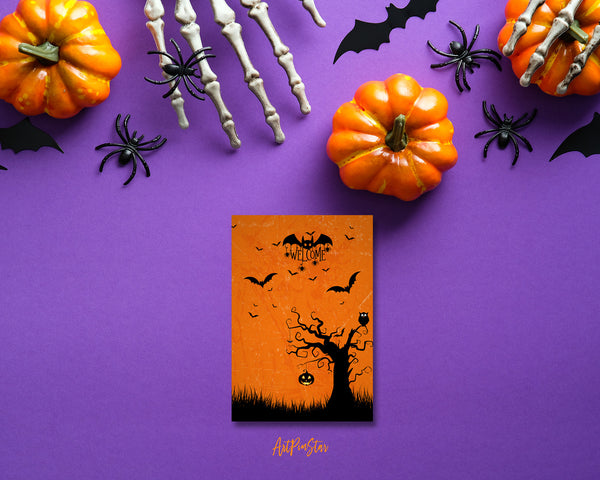 Halloween Pumpkin Bat Welcome Custom Holiday Greeting Card