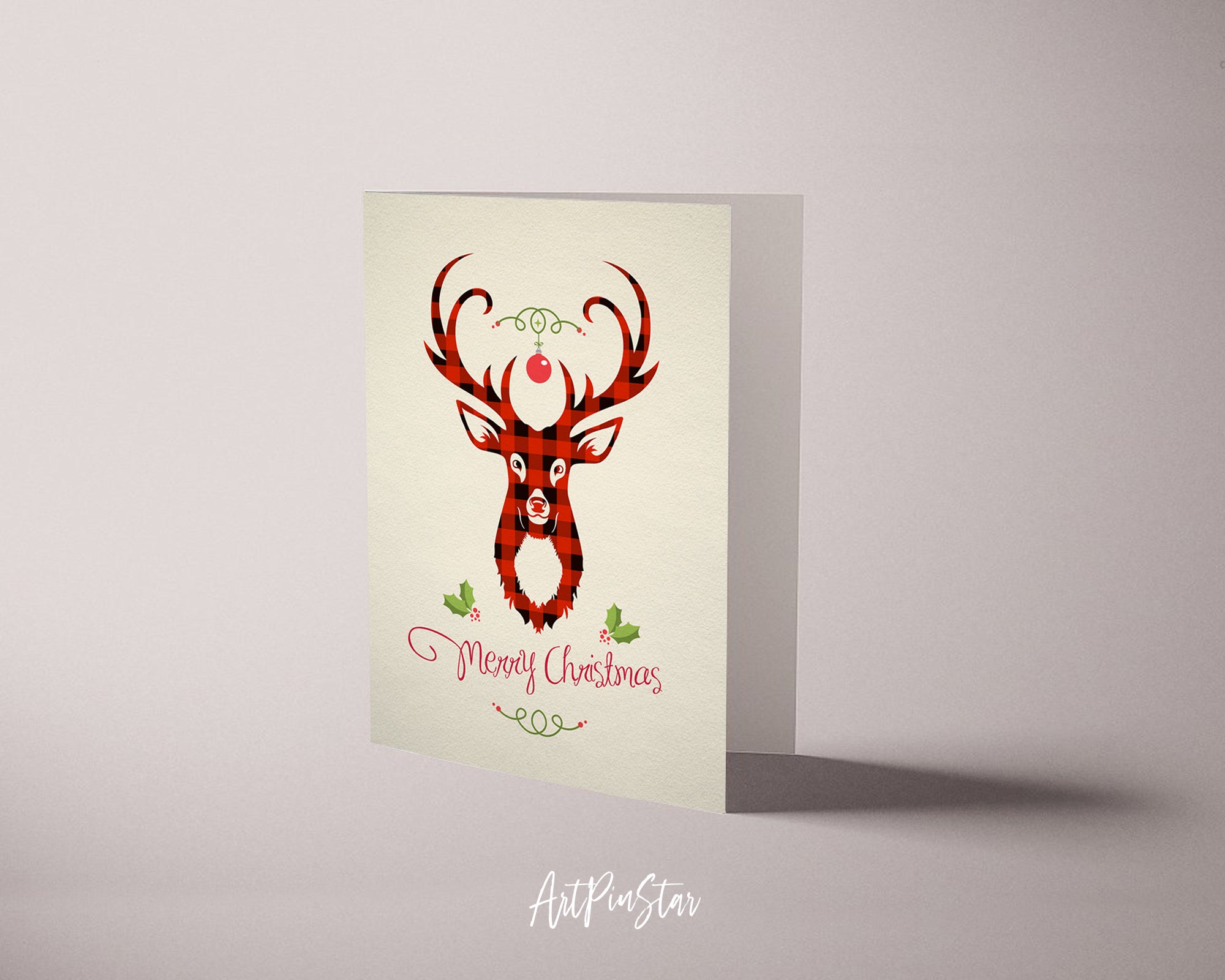 Merry Christmas Deer Light Personalized Holiday Greeting Card Gifts