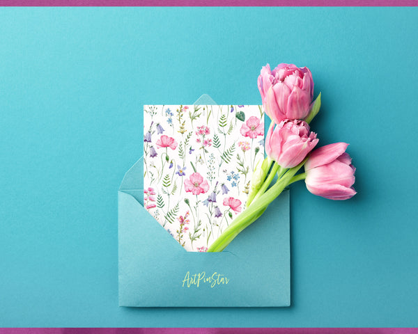 Wildflowers Pink Poppy Delphinium Green Leaves and Plants Spring Flower Personalized Vellum Dashboard, Pocket, 3.19" x 4.72"