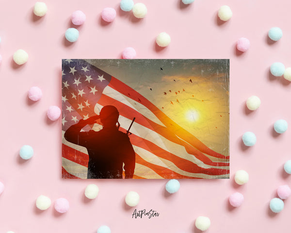 USA Army Soldier Saluting Flag Veterans Day Holiday Greeting Cards