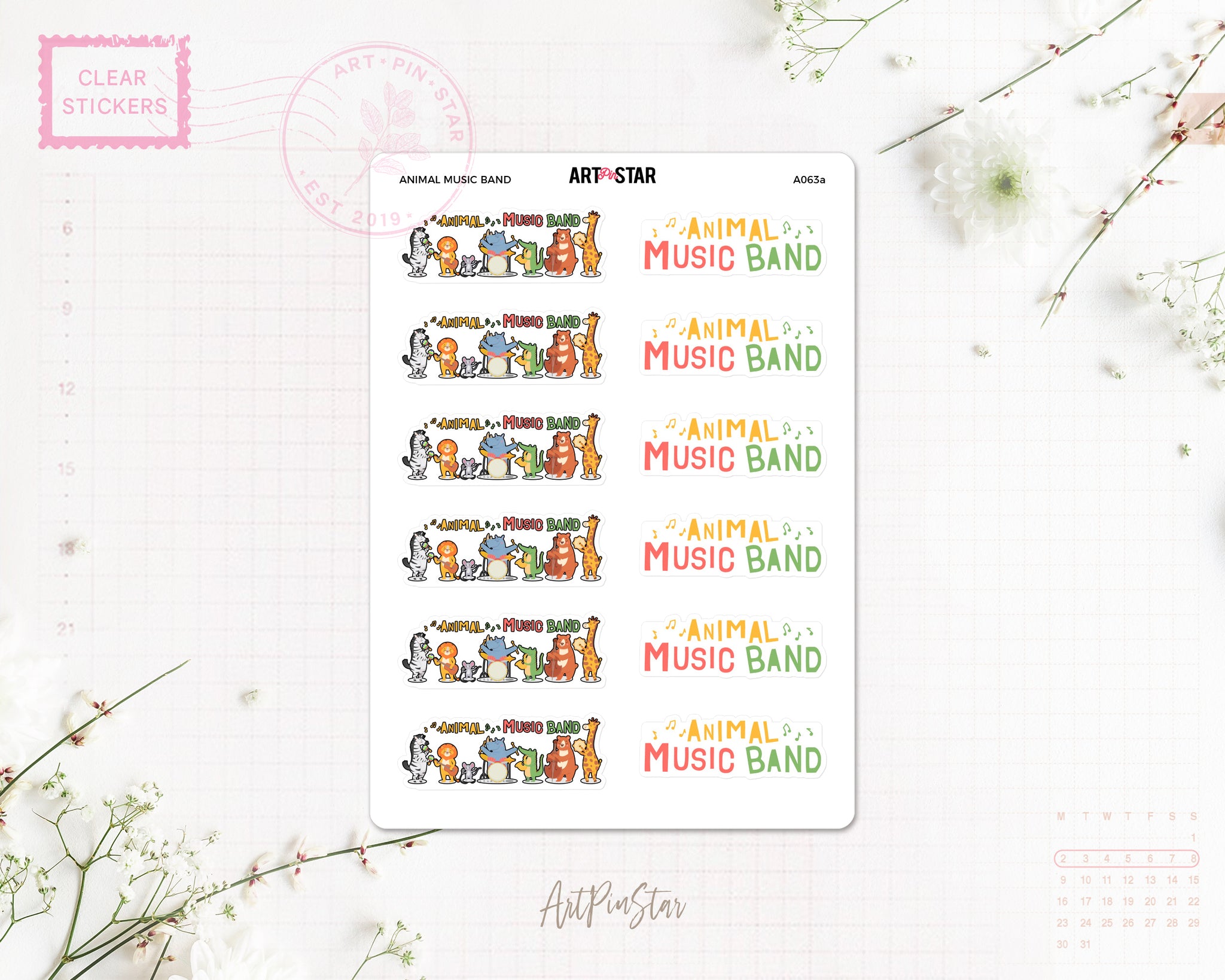 Music Animal Band Clear Stickers